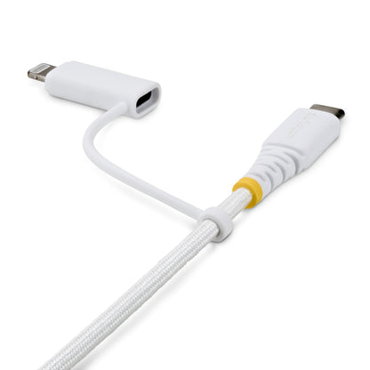 StarTech.com 2m (6ft) 2-in-1 Rugged USB-C Charging Cable with Lightning Adapter, 30W/60W (3A), Apple MFi Certified, Braided USB C Charger Cord for iPhone/iPad/Android