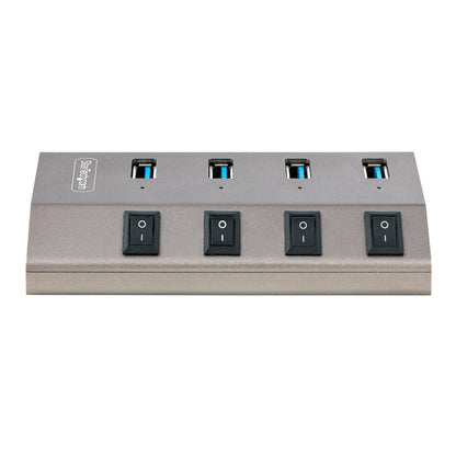 StarTech.com 4 Port Self-Powered USB C Hub with Individual On/Off Switches, USB 3.0 (5Gbps) Expansion Hub with Power Supply, Desktop Laptop USB-C to USB-A Splitter