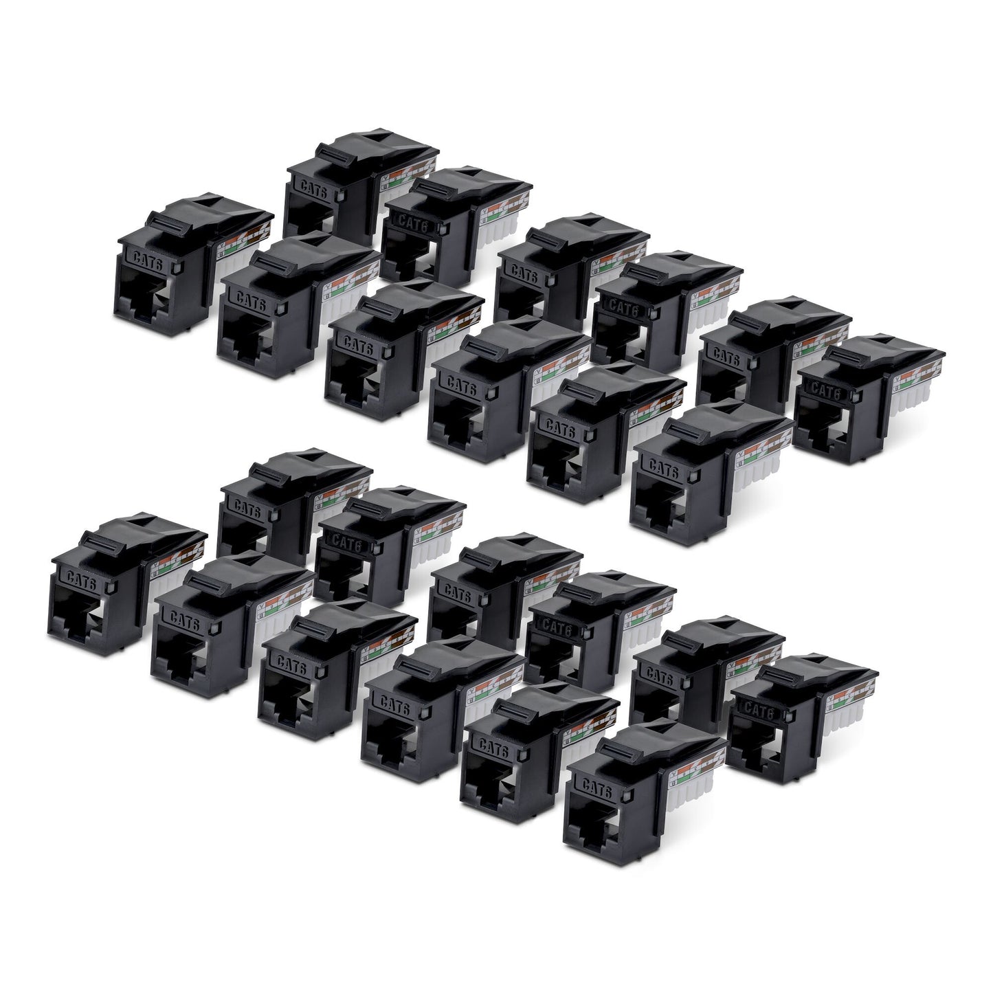 StarTech.com Cat6 Keystone Jack, 24-Pack RJ45 Ethernet Keystone Jacks, UTP Cat6 Wall Jack, 90-Degree 110 Punch Down, Black