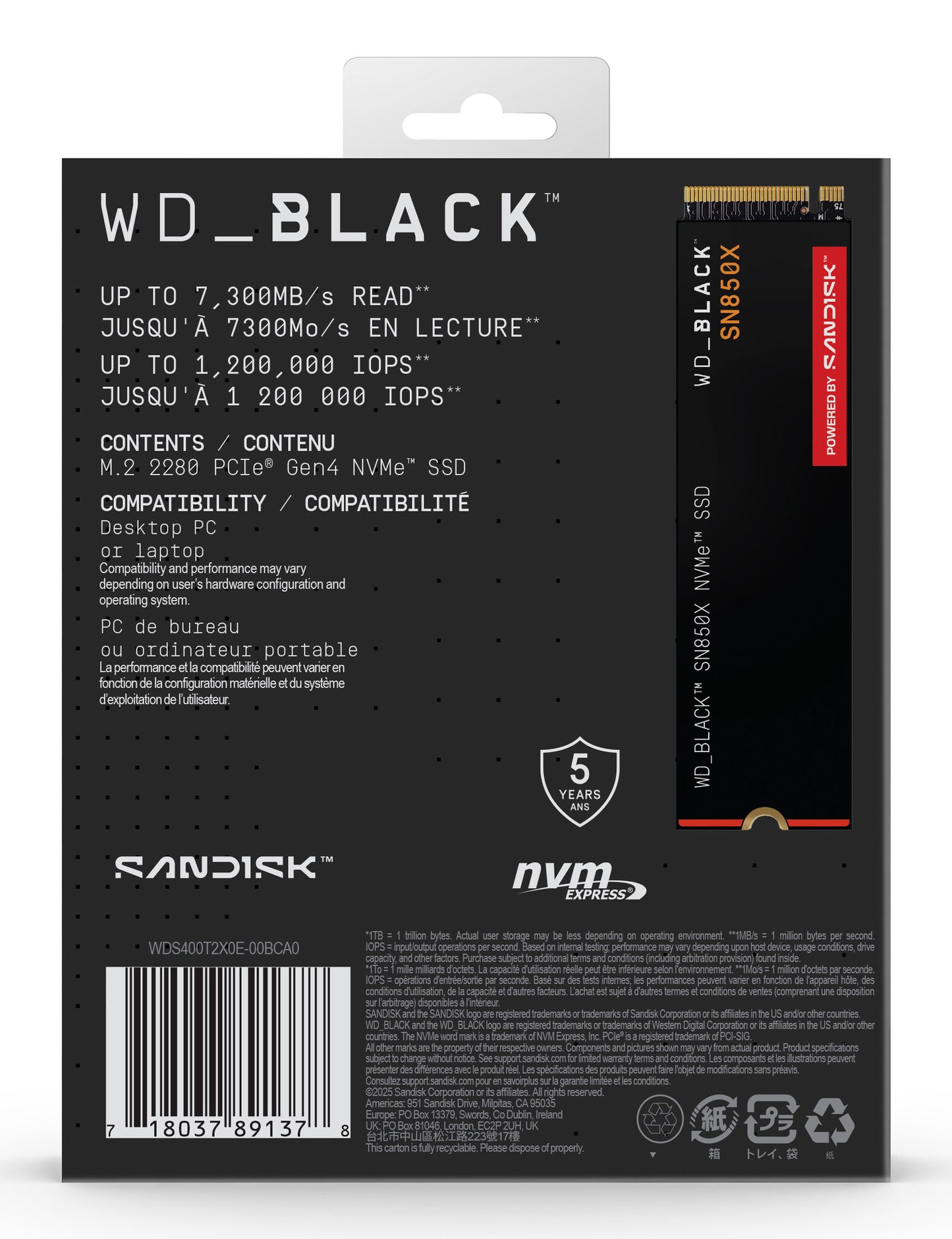 Western Digital Black WD_BLACK™ SN850X NVMe™ SSD POWERED BY SANDISK 4 TB