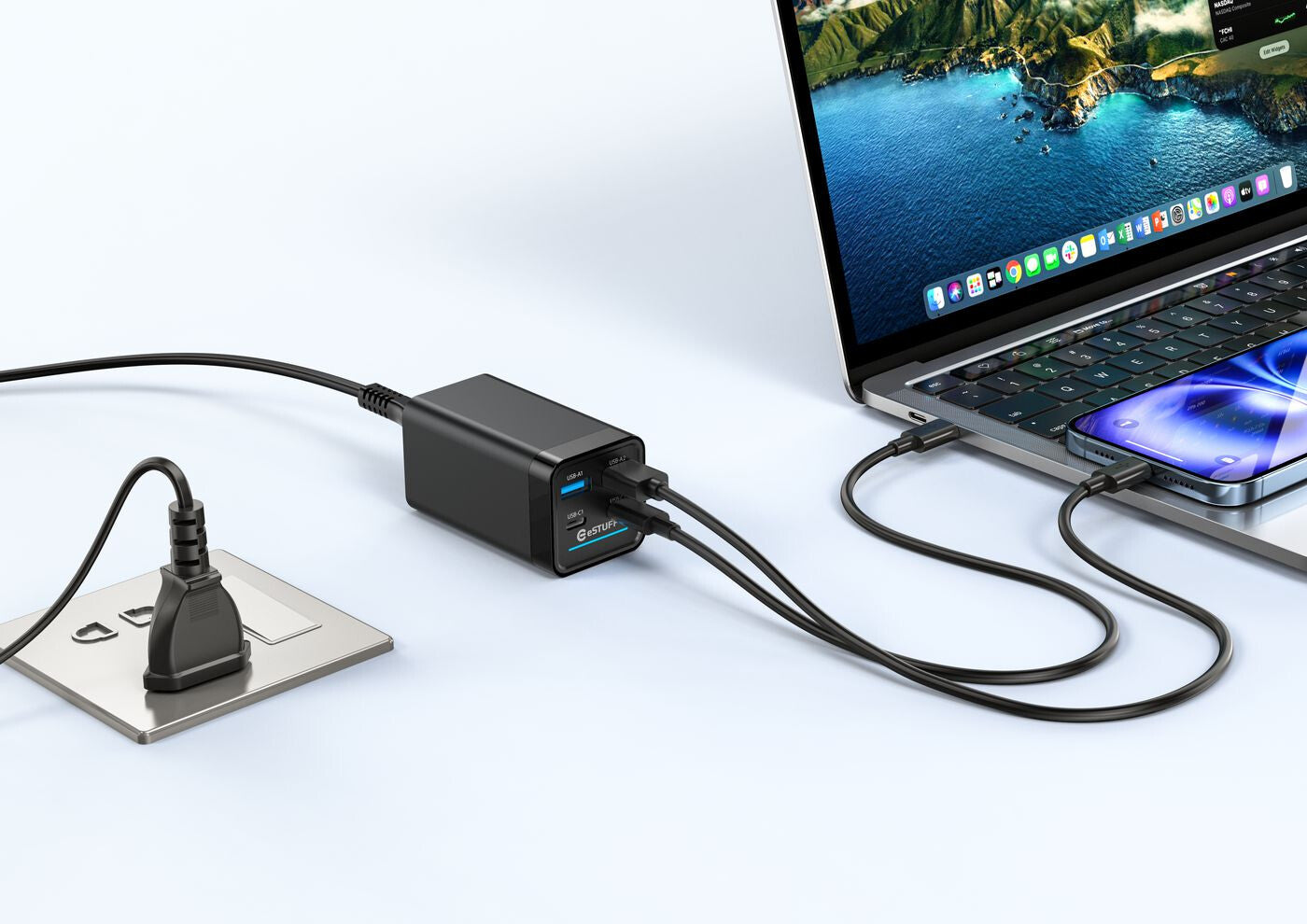 eSTUFF ES635200 mobile device charger Laptop Black AC Fast charging Indoor