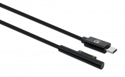 Manhattan USB-C to Microsoft Surface Charging Cable, 1.8m, Male to Male. 15V/3A, Black, Charge only - no data transmission, Lifetime Warranty