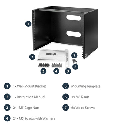 StarTech.com 8U Wall Mount Network Rack - 14 Inch Deep (Low Profile) - 19" Patch Panel Bracket for Shallow Server and IT Equipment, Network Switches - 80lbs/36kg Weight Capacity, Black - TAA