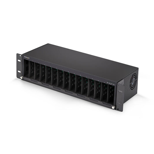 StarTech.com 15-Slot Unmanaged Media Converter Chassis for MCM Media Converter Series, Full Power Isolation, Active Cooling, 19in Rackmount, TAA Compliant