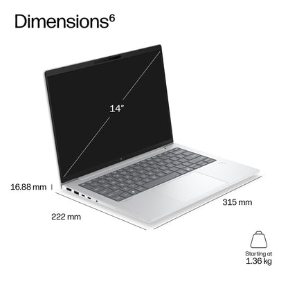 HP EliteBook 6 G2q 14 Next Gen AI Copilot+ PC Snapdragon X2P-64-100 Laptop 35.6 cm (14") WUXGA 16 GB LPDDR5x-SDRAM 512 GB SSD Wi-Fi 7 (802.11be) Windows 11 Pro Silver