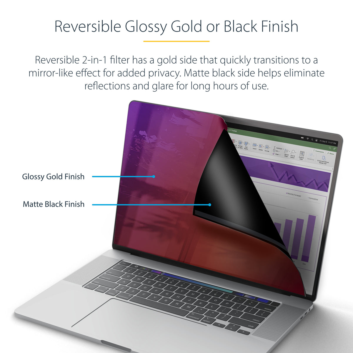 StarTech.com 14-inch MacBook Pro M1 M2 M3 M4 Laptop Privacy Screen, Blue Light Screen Protector, Double-Sided Anti-Glare Matte or Glossy Gold, Laptop Privacy Filter