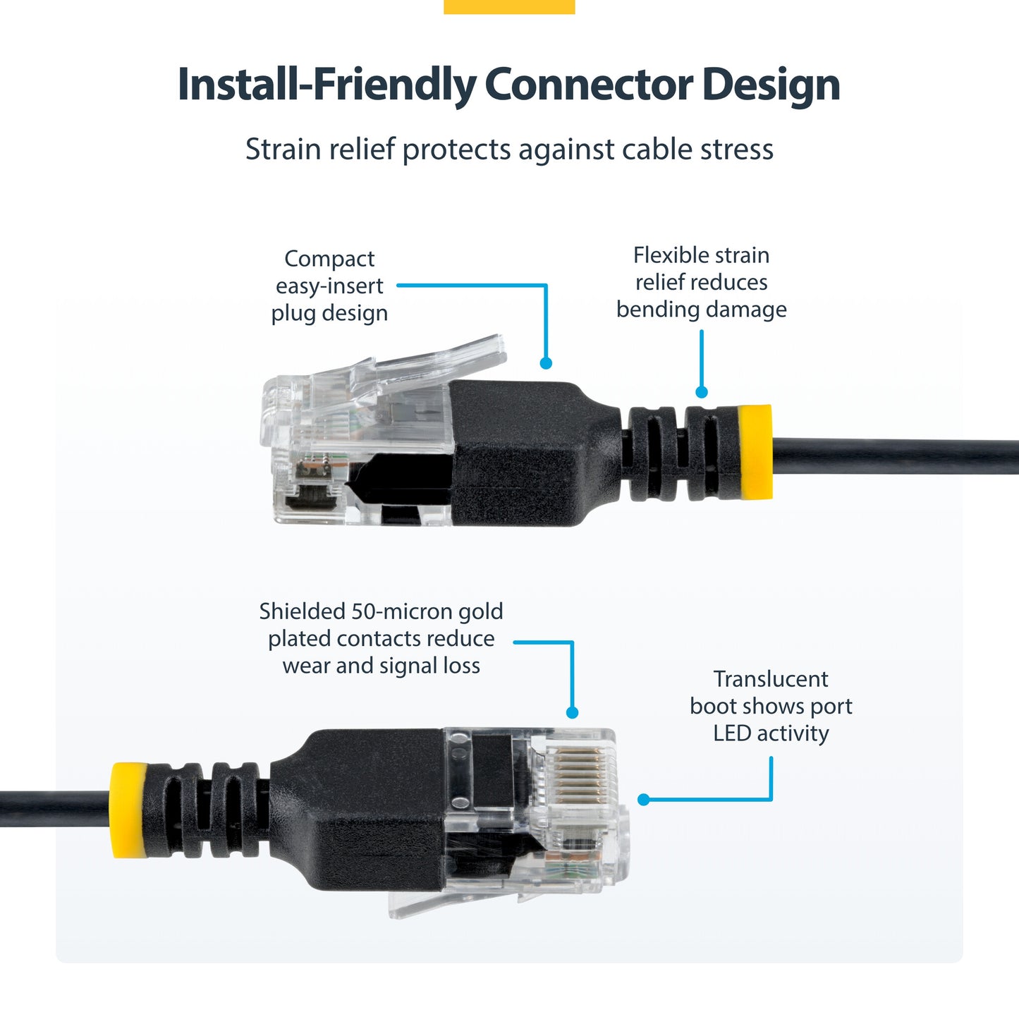 StarTech.com 15cm Black Ultra Slim Cat6A Ethernet Cable, UTP, Pure Bare Copper Wire, 34AWG Slim RJ45 Network Patch Cord, Individually Tested