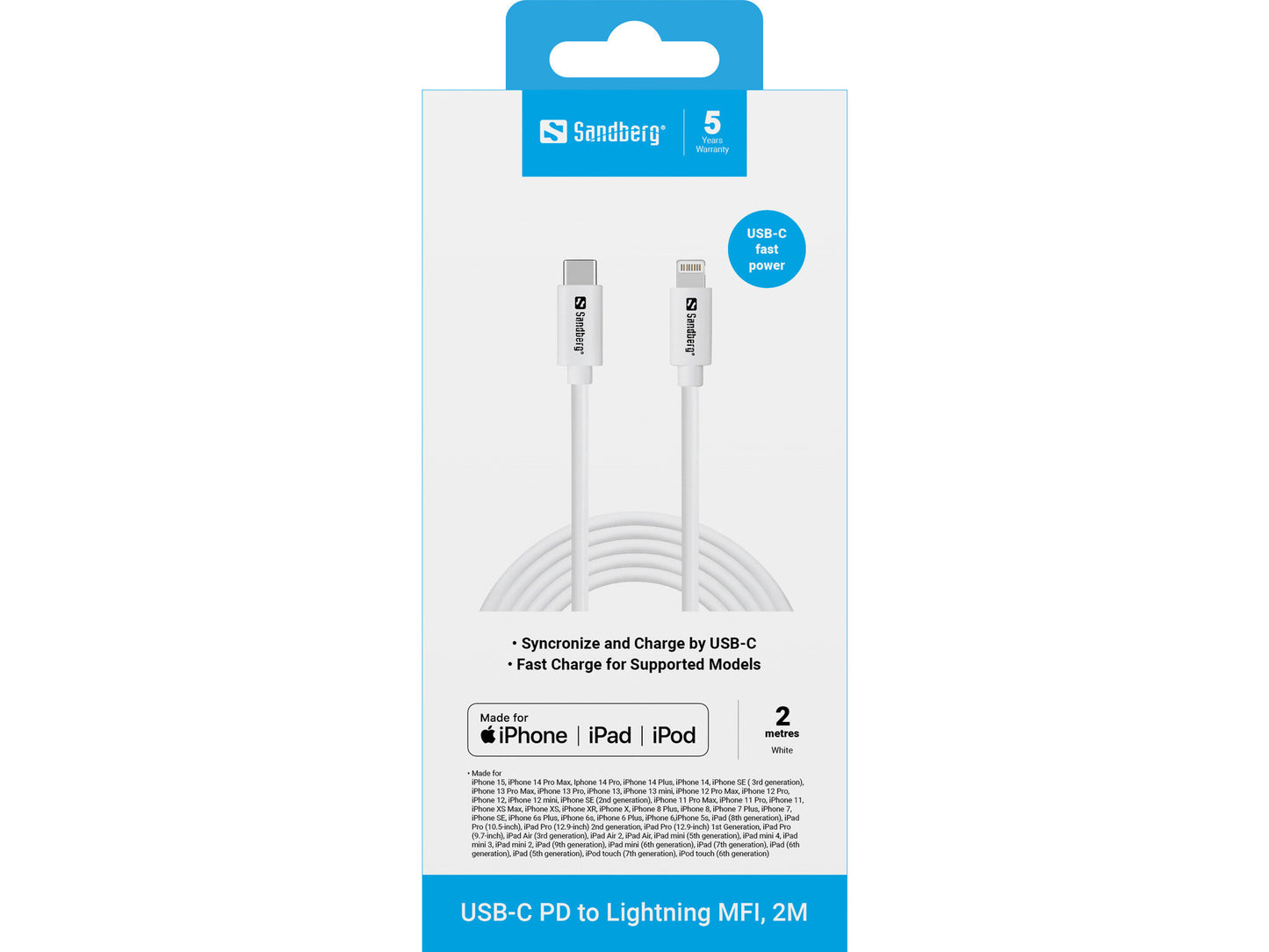 Sandberg USB-C PD to Lightning MFI, 2M