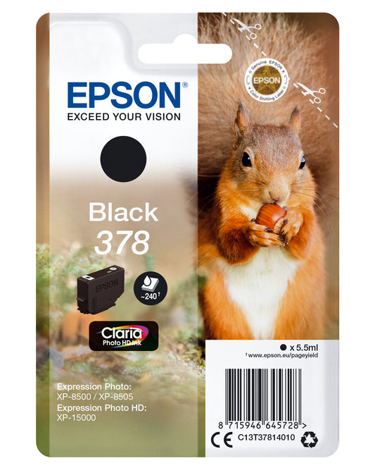 Epson Squirrel Singlepack Black 378 Claria Photo HD Ink