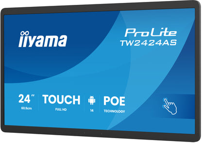 iiyama TW2424AS-B3P Signage Display Interactive flat panel 60.5 cm (23.8") Wi-Fi 450 cd/m² Full HD Black Touchscreen Built-in processor Android 24/7