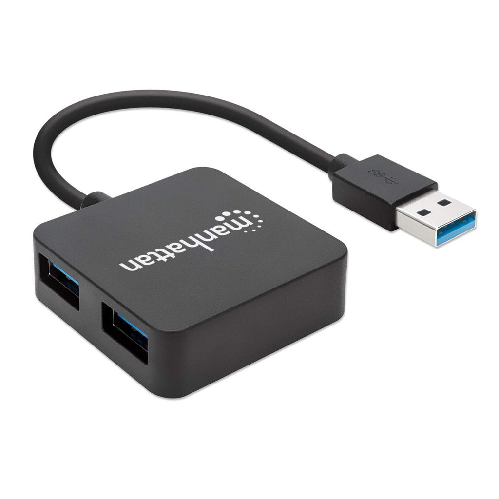 Manhattan USB-A 4-Port Hub, 4x USB-A Ports, 5 Gbps (USB 3.2 Gen1 aka USB 3.0), USB powered (no external power supply required). Fast charging: 1 port up to 0.9 A; charging on 4 ports requires external power supply (not included), Equivalent to ST4300MINU3