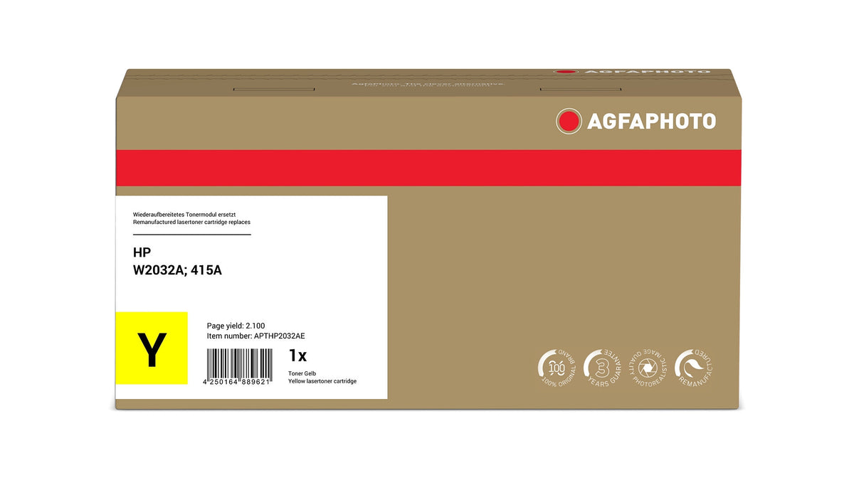 AgfaPhoto Compatible Toner Cartridge, Yellow, Replacement for HP W2032A, 415A, 2100 Pages