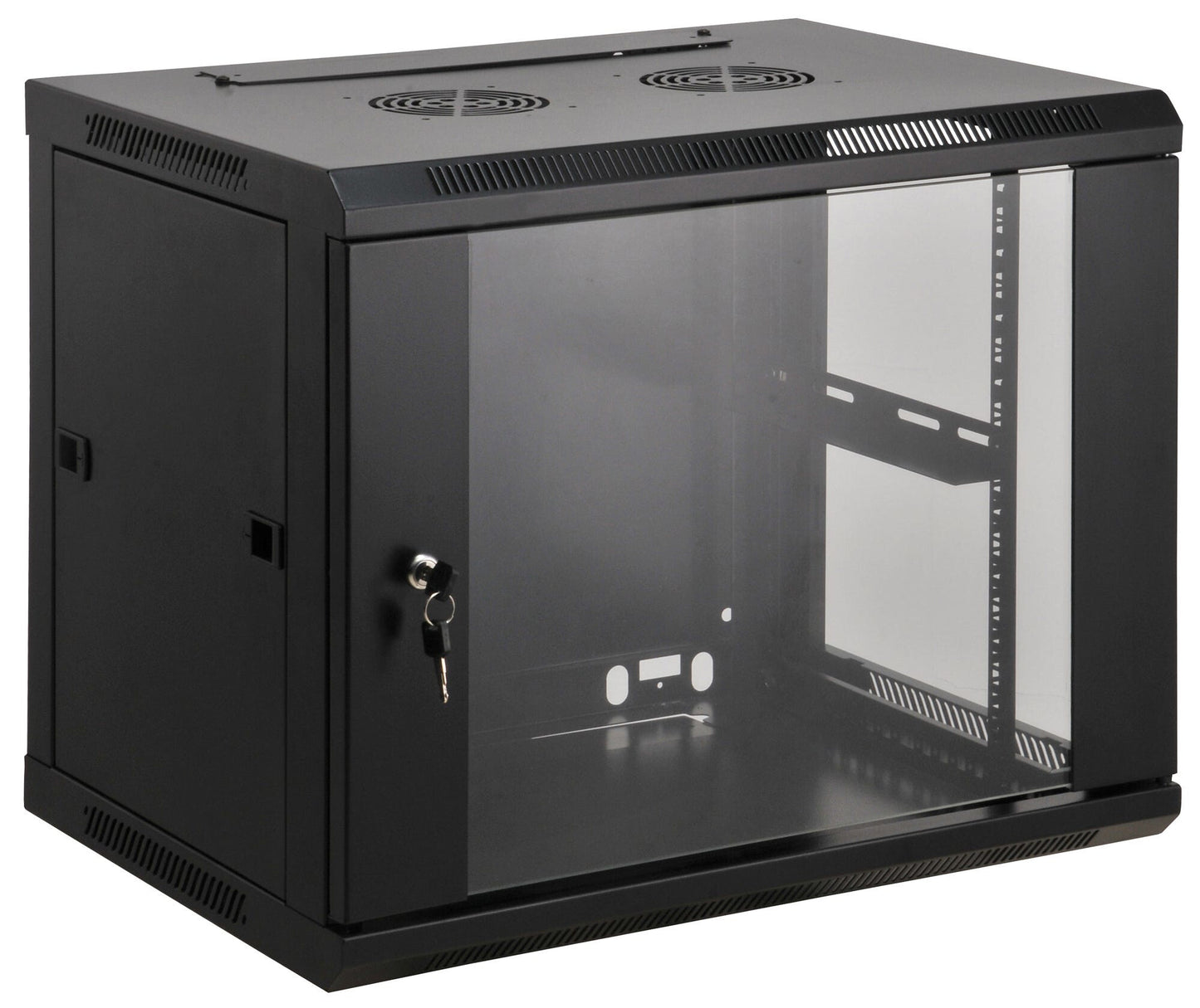 Intellinet 19" Network Cabinet - Wall Mount (Standard), 6U, 600mm Deep, Black, Assembled, Max 60kg, Suitable also for use on desk or floor, Usable Depth 500mm, Metal & Glass Door, Back Panel, Removeable Sides, Parts for wall install (eg screws/rawl plugs)