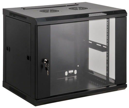 Intellinet 19" Network Cabinet - Wall Mount (Standard), 6U, 600mm Deep, Black, Assembled, Max 60kg, Suitable also for use on desk or floor, Usable Depth 500mm, Metal & Glass Door, Back Panel, Removeable Sides, Parts for wall install (eg screws/rawl plugs)