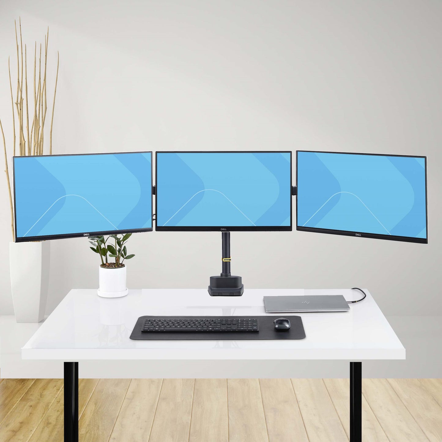 StarTech.com Triple Monitor Desk Mount For Up To Three 27in Screens, VESA 75x75/100x100, Tool-Less Arm Adjustments, C-Clamp/Grommet Mount, Spring-Assisted Arms