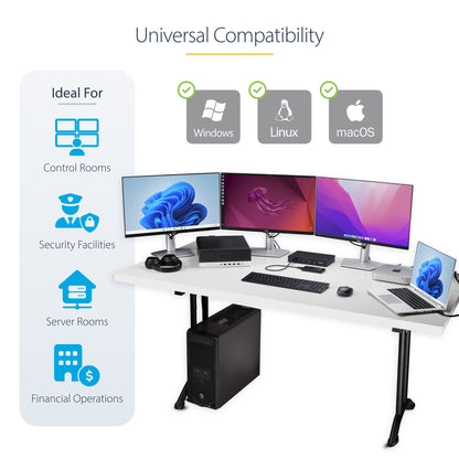 StarTech.com 4-Port KM Switch with Mouse Switching, USB Switch for Keyboard/Mouse, 3.5mm/USB Audio, Peripheral Sharing for 4 Computers, TAA Compliant