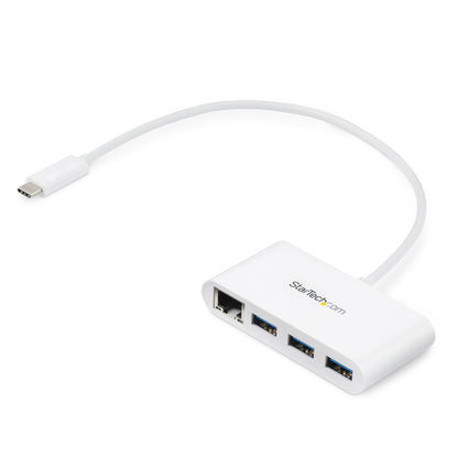 StarTech.com 3-Port USB-C Hub with Gigabit Ethernet - USB-C to 3x USB-A - USB 3.0 Hub - White~3-Port USB-C Hub with Gigabit Ethernet - USB-C to 3x USB-A - USB 3.0 Hub - 5Gbps - White