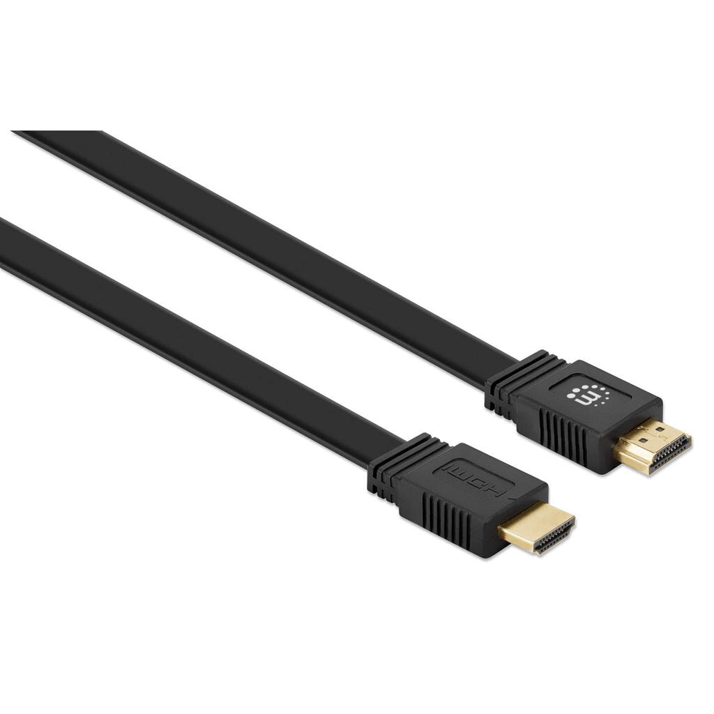 Manhattan HDMI Cable with Ethernet (Flat), 4K@60Hz (Premium High Speed), 3m, Male to Male, Black, Ultra HD 4k x 2k, Fully Shielded, Gold Plated Contacts, Lifetime Warranty, Polybag