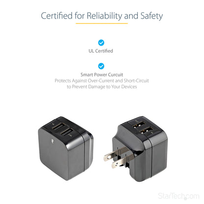 StarTech.com Dual-port USB wall charger - international travel - 17W/3.4A - black