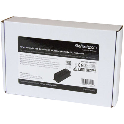 StarTech.com 7-Port USB 3.0 Hub with Power Adapter - Metal Industrial USB-A Hub with ESD & 350W Surge Protection - Din/Wall/Desk Mountable - High Speed USB 3.2 Gen 1 (5Gbps) Hub - TAA