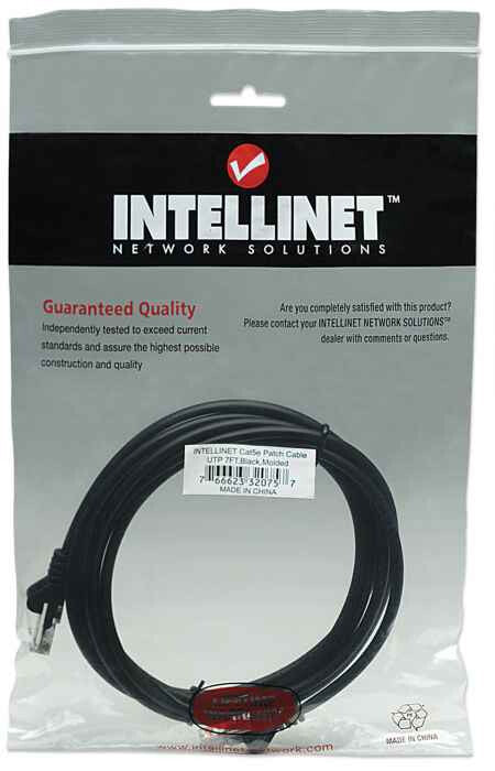 Intellinet Network Patch Cable, Cat5e, 2m, Black, CCA, U/UTP, PVC, RJ45, Gold Plated Contacts, Snagless, Booted, Lifetime Warranty