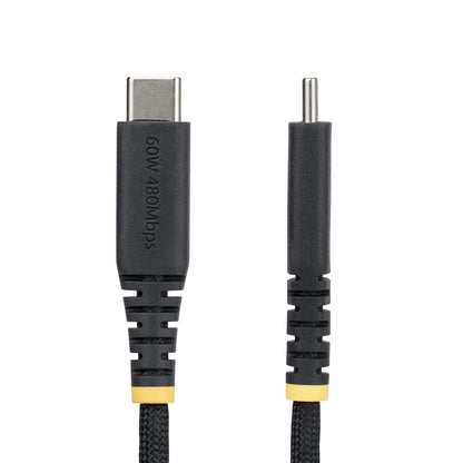 StarTech.com 30cm (1ft) USB-C Charging Cable, 60W (3A) PD, Dual-Layer Braided Nylon/TPE Jacket, Rugged USB C Charging Cord, USB 2.0 Laptop Charger Cable