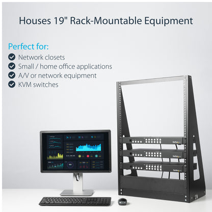 StarTech.com 2-Post 16U Heavy-Duty Desktop Server Rack, Small Open Frame 19in Computer Rack, Compact Network Rack for AV / Studio / Data / IT Equipment, TAA Compliant - Free Standing Two-Post Home/Office Rack