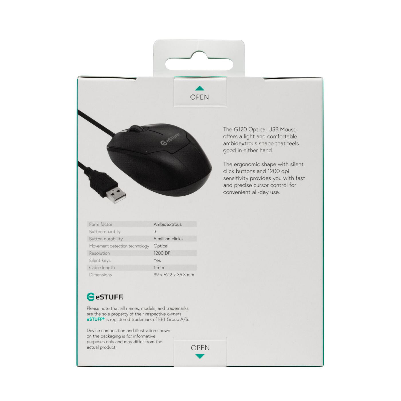 eSTUFF GLB213002 mouse Office Ambidextrous Optical 1200 DPI