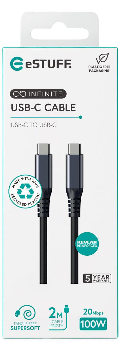 eSTUFF ES604275 USB cable USB4 Gen 2x2 2 m USB C 20 Gbit/s 100 W Black