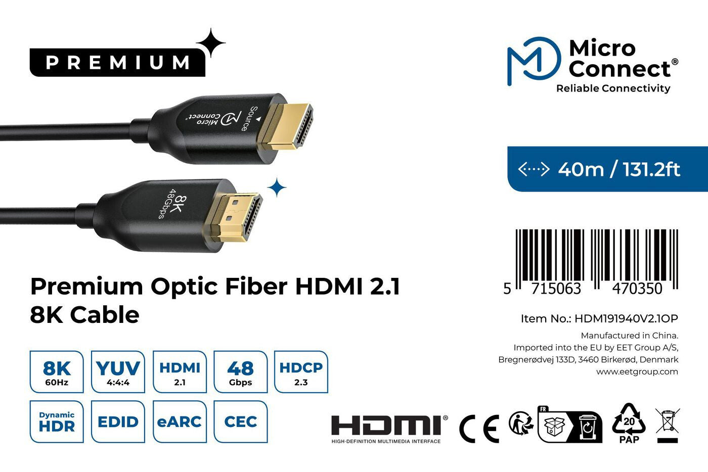 Microconnect HDM191940V2.1OP HDMI cable 40 m HDMI Type A (Standard) Black