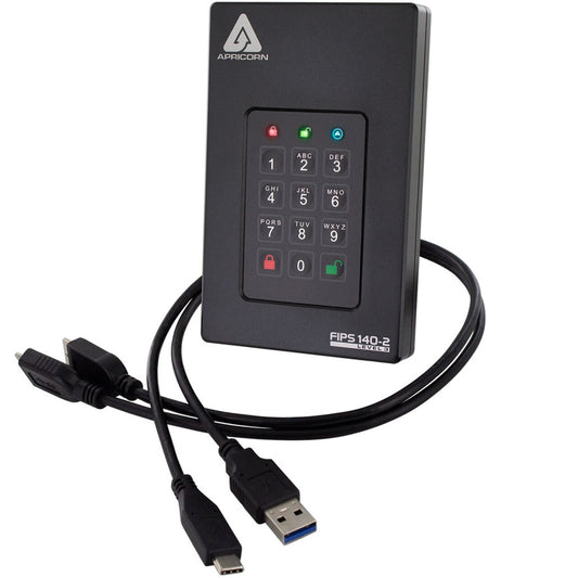 Apricorn Aegis Fortress L3 2 TB USB Type-A to USB Type-C 3.2 Gen 1 (3.1 Gen 1) Black