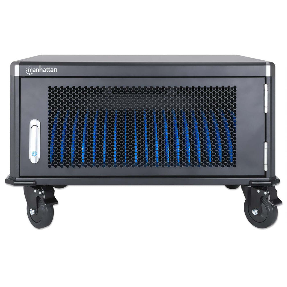 Manhattan Laptop Charging Cart/Trolley via AC Adapter (UK) 20-bay, Install device's AC Adapter (power cables) into unit, Suitable for ALL laptops (to 16"), iPads, MacBooks, Chromebooks, other portable devices, Bays 380x30x280mm, Cabinet, Lockable
