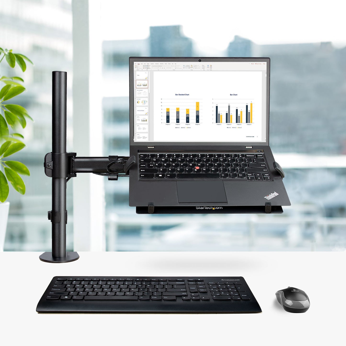 StarTech.com Laptop Desk Mount - Monitor and Laptop Mount - Displays up to 34" (17.6lb/8kg) & Laptops (4.5kg/9.9lb) - Articulating VESA Laptop Tray Arm - Clamp / Grommet Mount