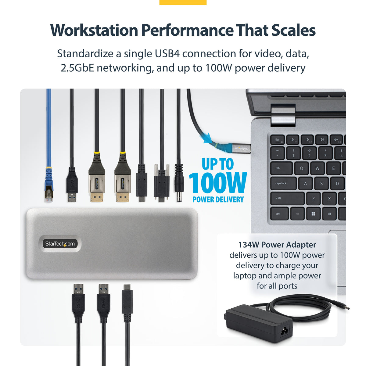 StarTech.com USB4 Docking Station, Driverless Dual 4K 144Hz for Mac and Windows, Universal USB-C Dock with DisplayPort, 100W PD and 2.5GbE