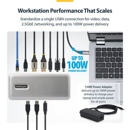 StarTech.com USB4 Docking Station, Driverless Dual 4K 144Hz for Mac and Windows, Universal USB-C Dock with DisplayPort, 100W PD and 2.5GbE