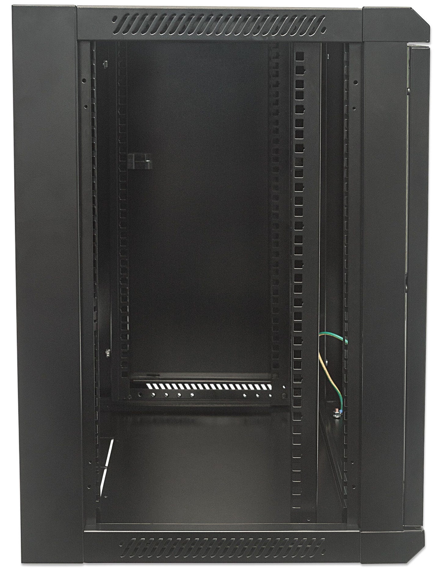 Intellinet 19" Network Cabinet - Wall Mount (Standard), 12U, 600mm Deep, Black, Flatpack, Max 60kg, Suitable also for use on desk or floor, Usable Depth 410mm, Metal & Glass Door, Back Panel, Removeable Sides, Parts for wall install (eg screws/rawl plugs)
