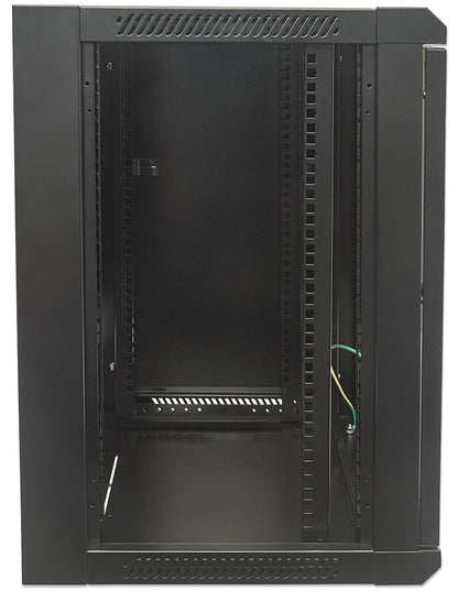 Intellinet 19" Network Cabinet - Wall Mount (Standard), 12U, 600mm Deep, Black, Flatpack, Max 60kg, Suitable also for use on desk or floor, Usable Depth 410mm, Metal & Glass Door, Back Panel, Removeable Sides, Parts for wall install (eg screws/rawl plugs)
