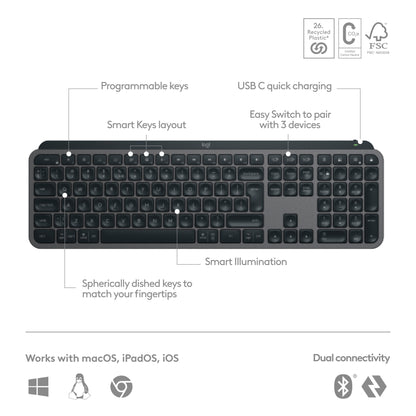 Logitech MX Keys S keyboard Universal RF Wireless + Bluetooth QWERTY US International Graphite