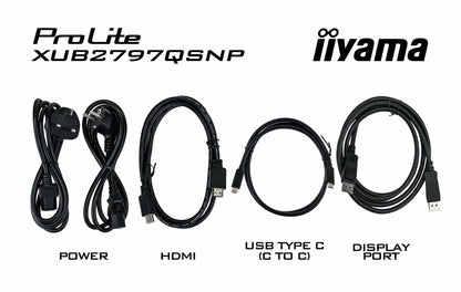iiyama ProLite 27’’ QHD IPS technology panel with RJ45 (LAN), KVM Switch and USB-C Dock with 96W power delivery