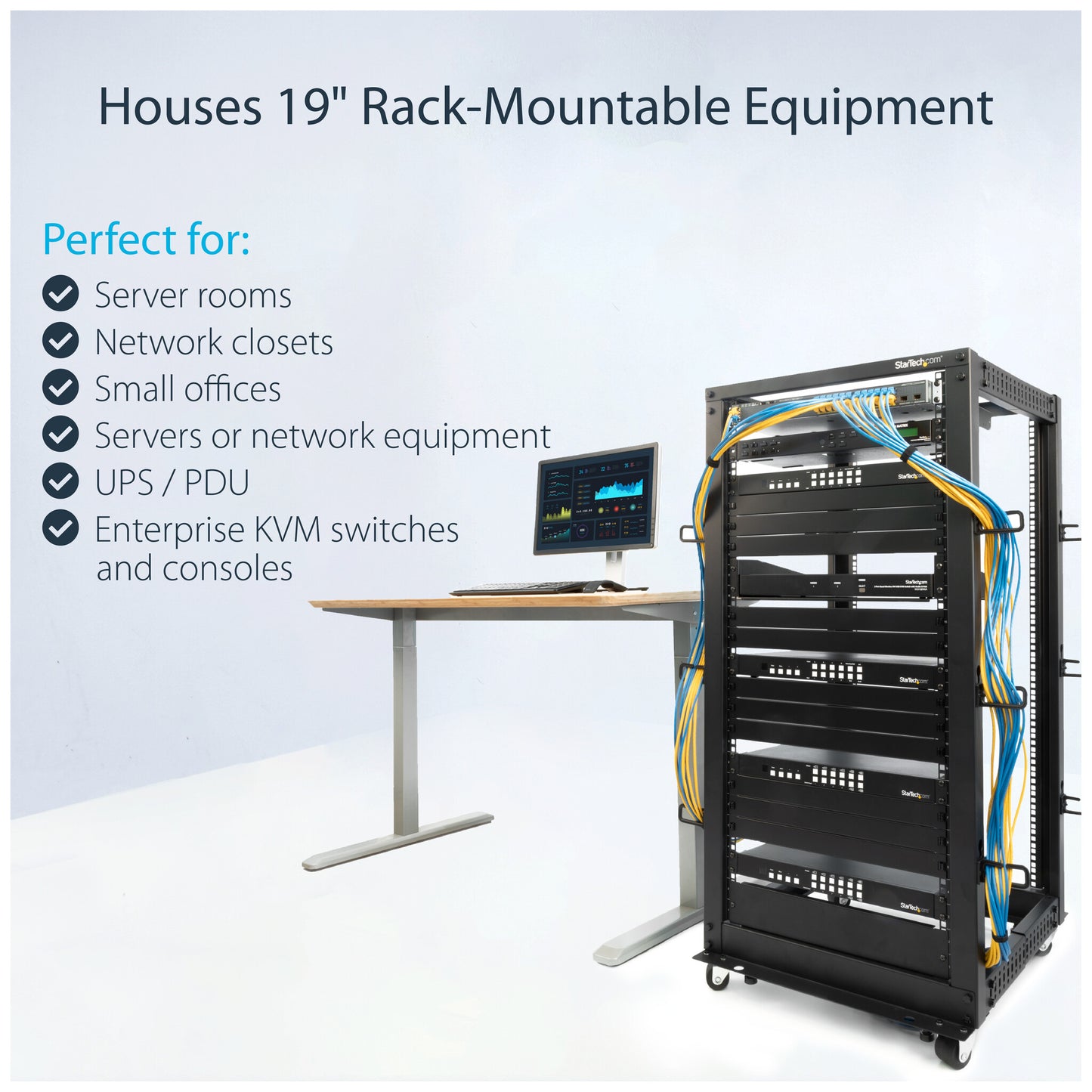 StarTech.com 25U 4-Post Server Rack, 19in Open Frame Rack with 40in (101cm) Mounting Depth and 1200lb (544kg) Weight Capacity, Mobile or Floor Mount IT Rack