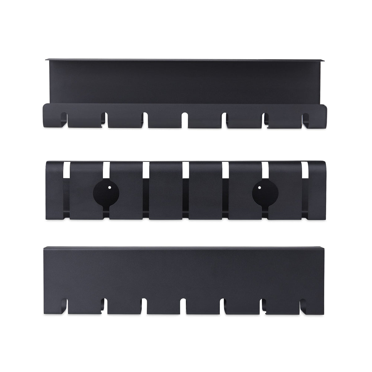 StarTech.com 2-Pack Under Desk Cable Management Tray, 42" Long (21" Per Tray), Metal Slotted Style Cable Organizer, Screw-On Install, Power Bar Holder, Black, TAA