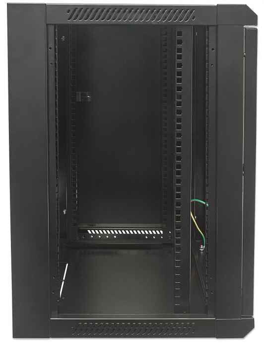Intellinet 19" Network Cabinet - Wall Mount (Standard), 15U, 600mm Deep, Black, Flatpack, Max 60kg, Metal & Glass Door, Back Panel, Removeable Sides, Suitable also for use on desk or floor, Usable Depth 410mm, Parts for wall installation not included