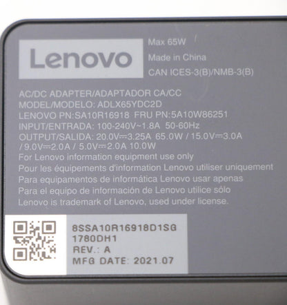 Lenovo 5A10W86251 power adapter/inverter Indoor 65 W Black