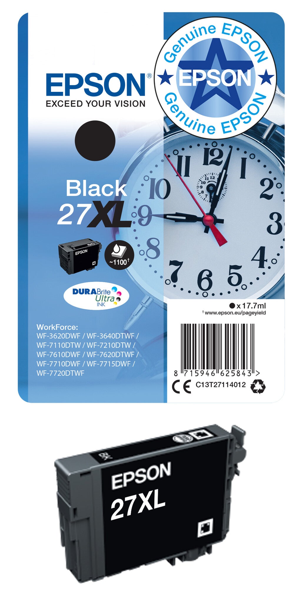 Epson Alarm clock Singlepack Magenta 27XL DURABrite Ultra Ink