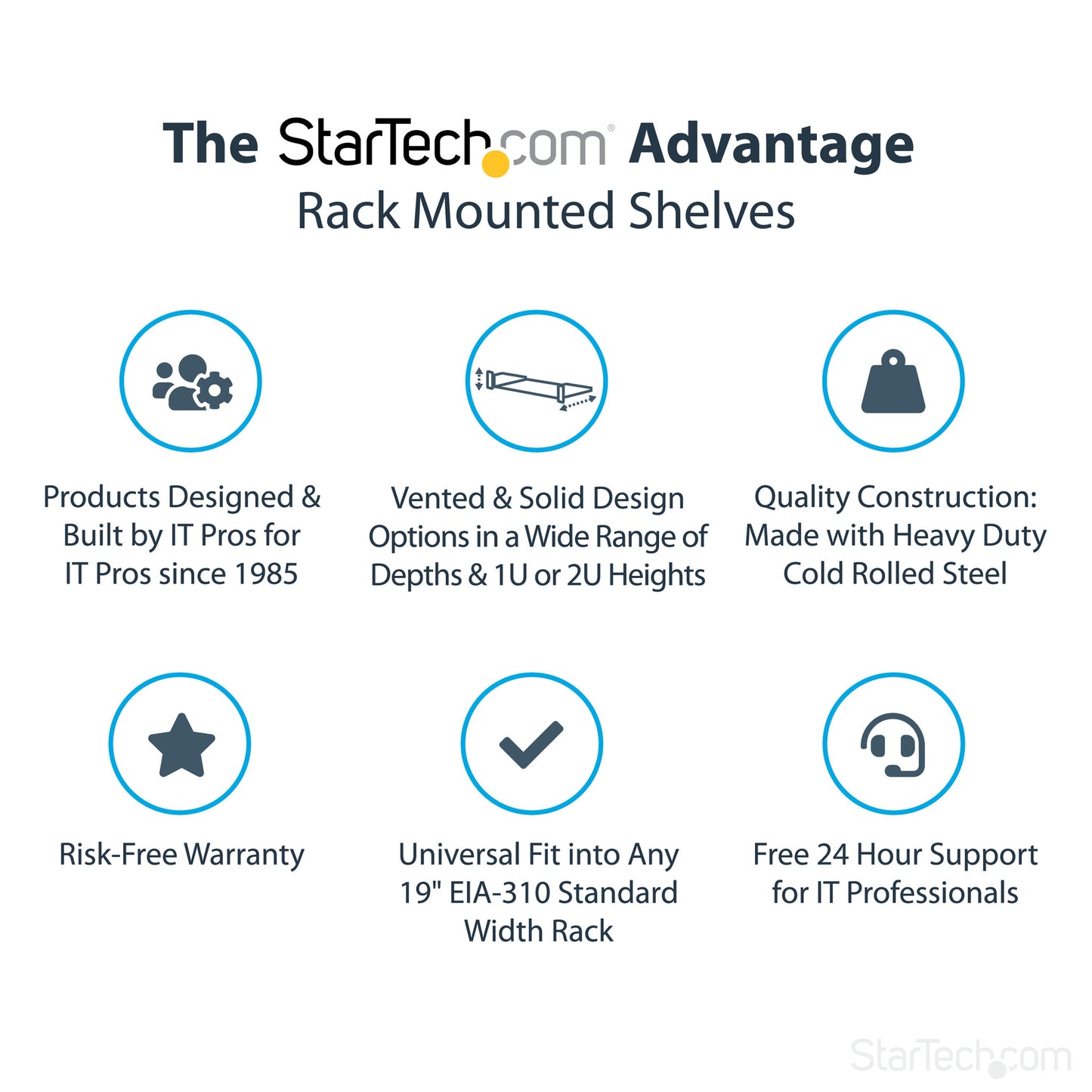 StarTech.com 1U Fixed Server Rack Mount Shelf - 10in Deep Steel Universal Cantilever Tray for 19" AV/ Network Equipment Rack - Heavy Duty Steel - Weight Capacity 44lbs/20kg, Black