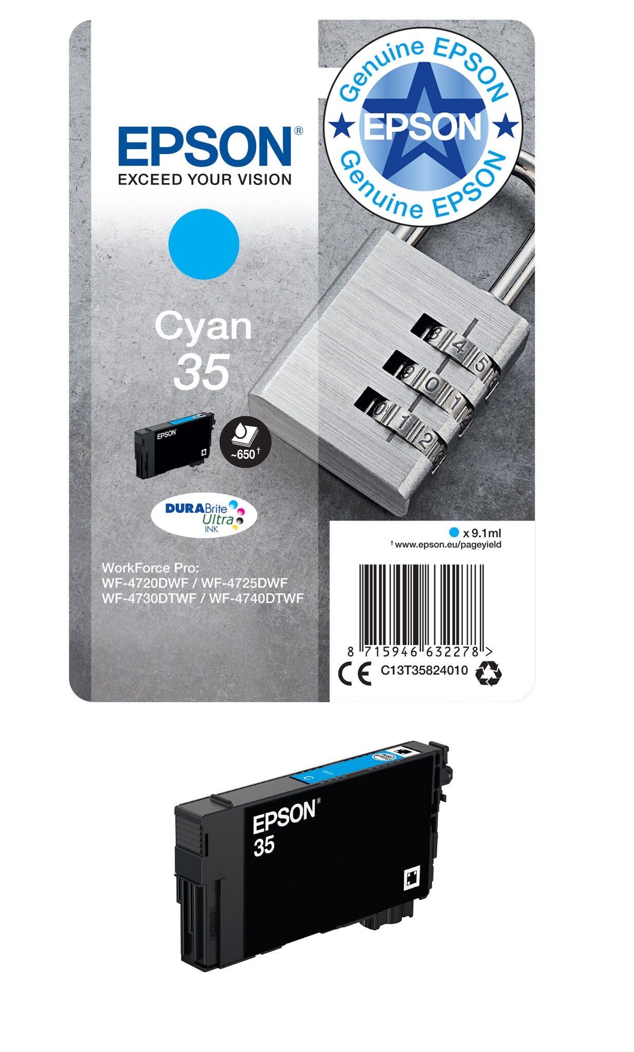 Epson Padlock 35 DURABrite Ultra Single Cyan Ink