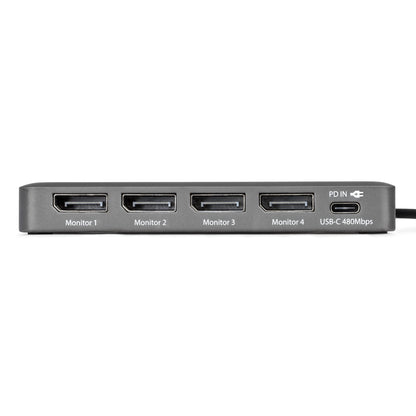 StarTech.com USB-C to Quad-Monitor Workstation Adapter, 4K 60Hz DisplayPort, 140W PD Passthrough for Laptop Charging, USB Port for Wireless Keyboard / Mouse, TAA