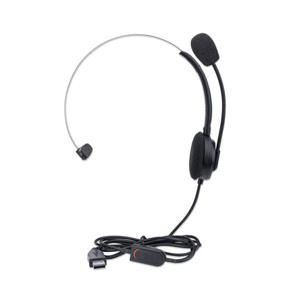 Manhattan Mono Over-Ear Headset (USB), Microphone Boom (padded), Polybag Packaging, Adjustable Headband, In-Line Volume Control, Ear Cushion, USB-A for both sound and mic use, cable 1.5m, Three Year Warranty