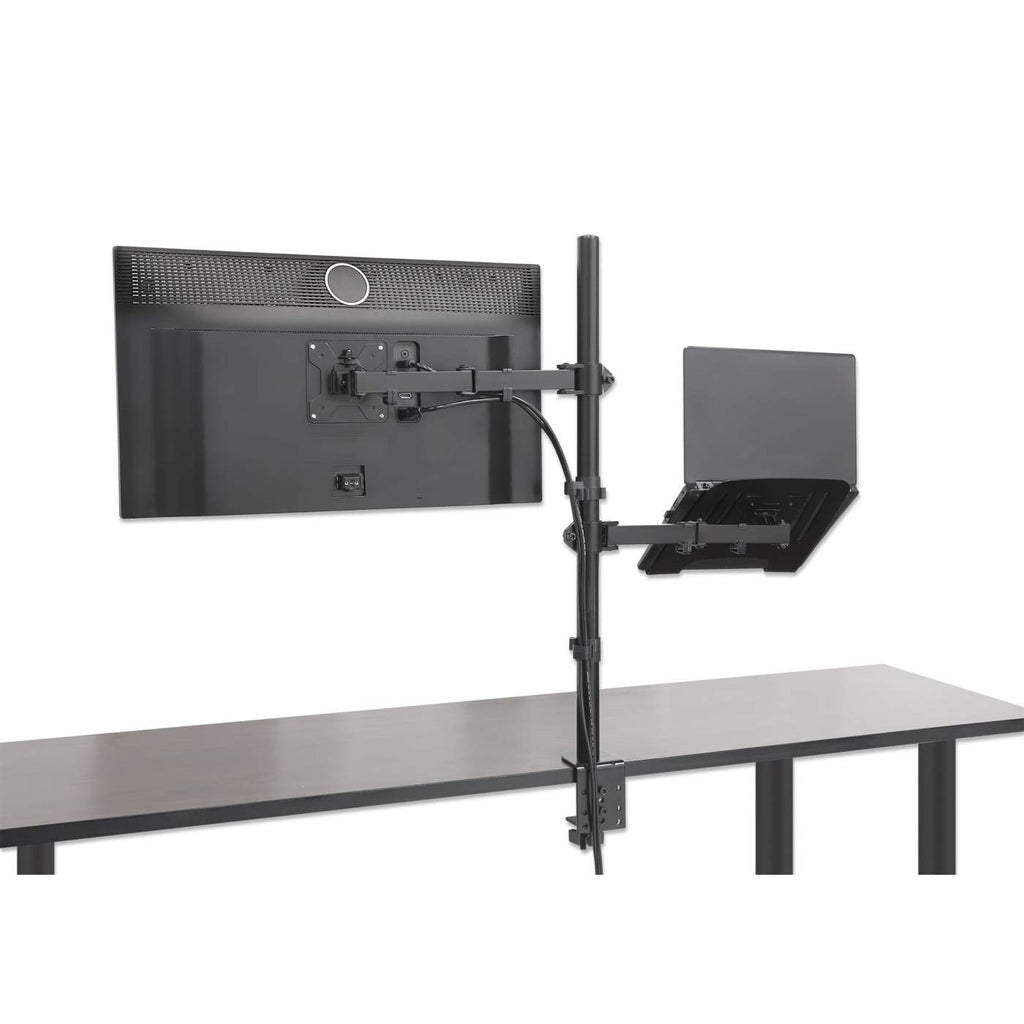 Manhattan Desk Mount for Monitors & Laptop Combo (Full Motion), For screens: 10-27", Laptop up to 17", Clamp Assembly, VESA compatibility: 75x75 and 100x100mm - check the dimensions of the four mounting holes on back of screen to ensure it fits, Max 8kg,