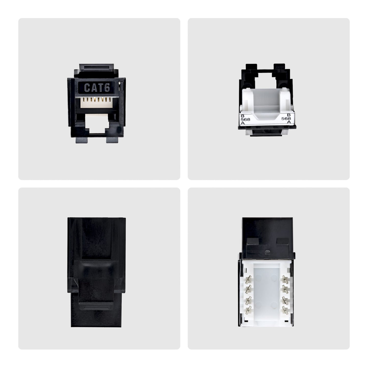 StarTech.com Cat6 Keystone Jack, 24-Pack RJ45 Ethernet Keystone Jacks, UTP Cat6 Wall Jack, 90-Degree 110 Punch Down, Black